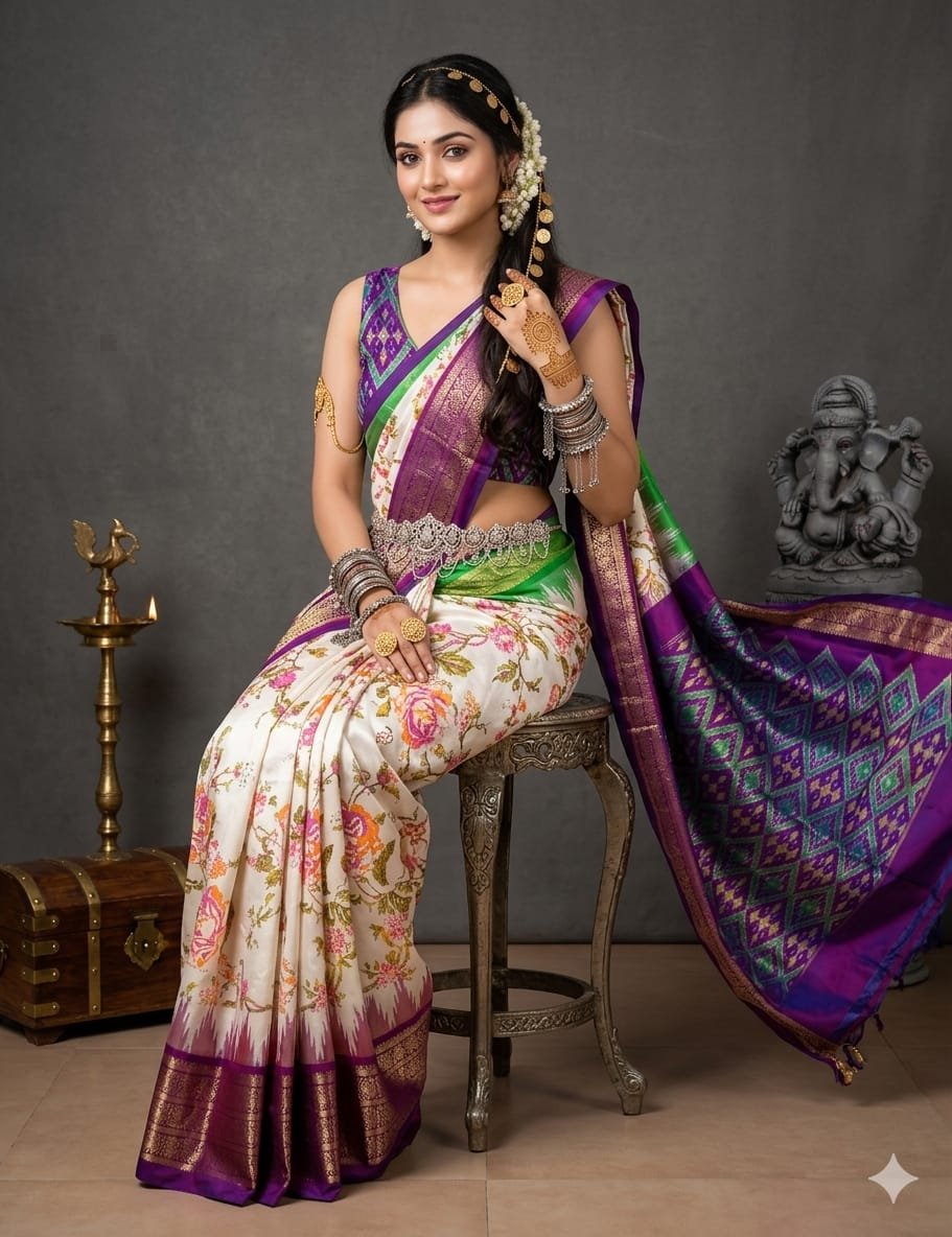 Ikat print saree - PANHY17-IPRSIZSCC-03