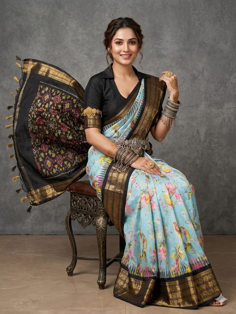 Ikat print saree - PANHY17-IPRSIZSCC-04
