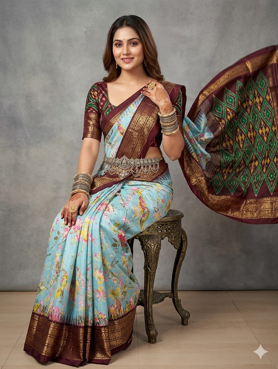 Ikat print saree - PANHY17-IPRSIZSCC-05