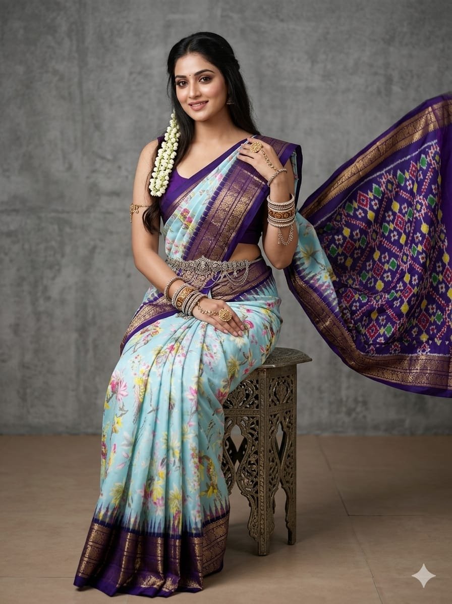 Ikat print saree - PANHY17-IPRSIZSCC-07