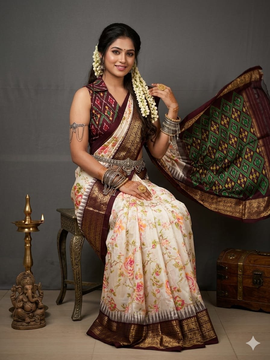 Ikat print saree - PANHY17-IPRSIZSCC-15