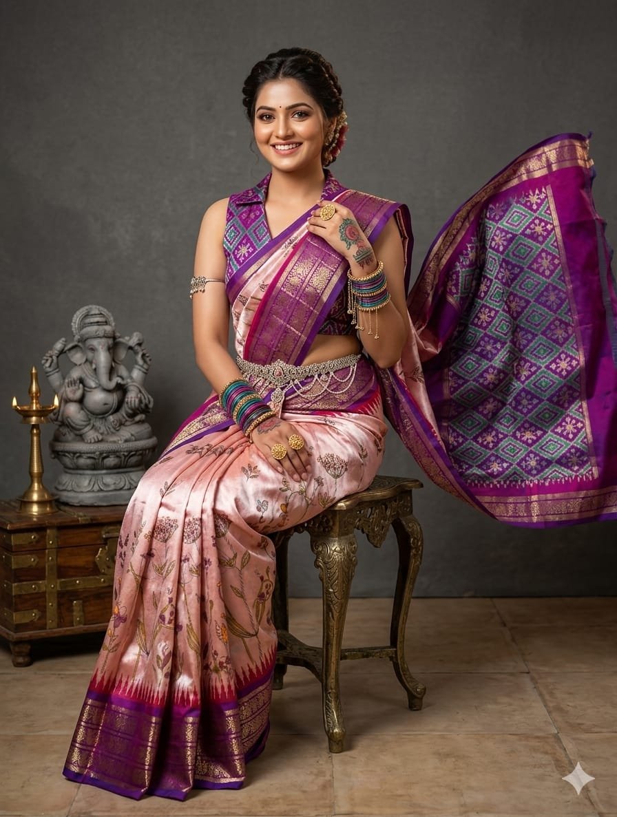 Ikat print saree - PANHY17-IPRSIZSCC-18