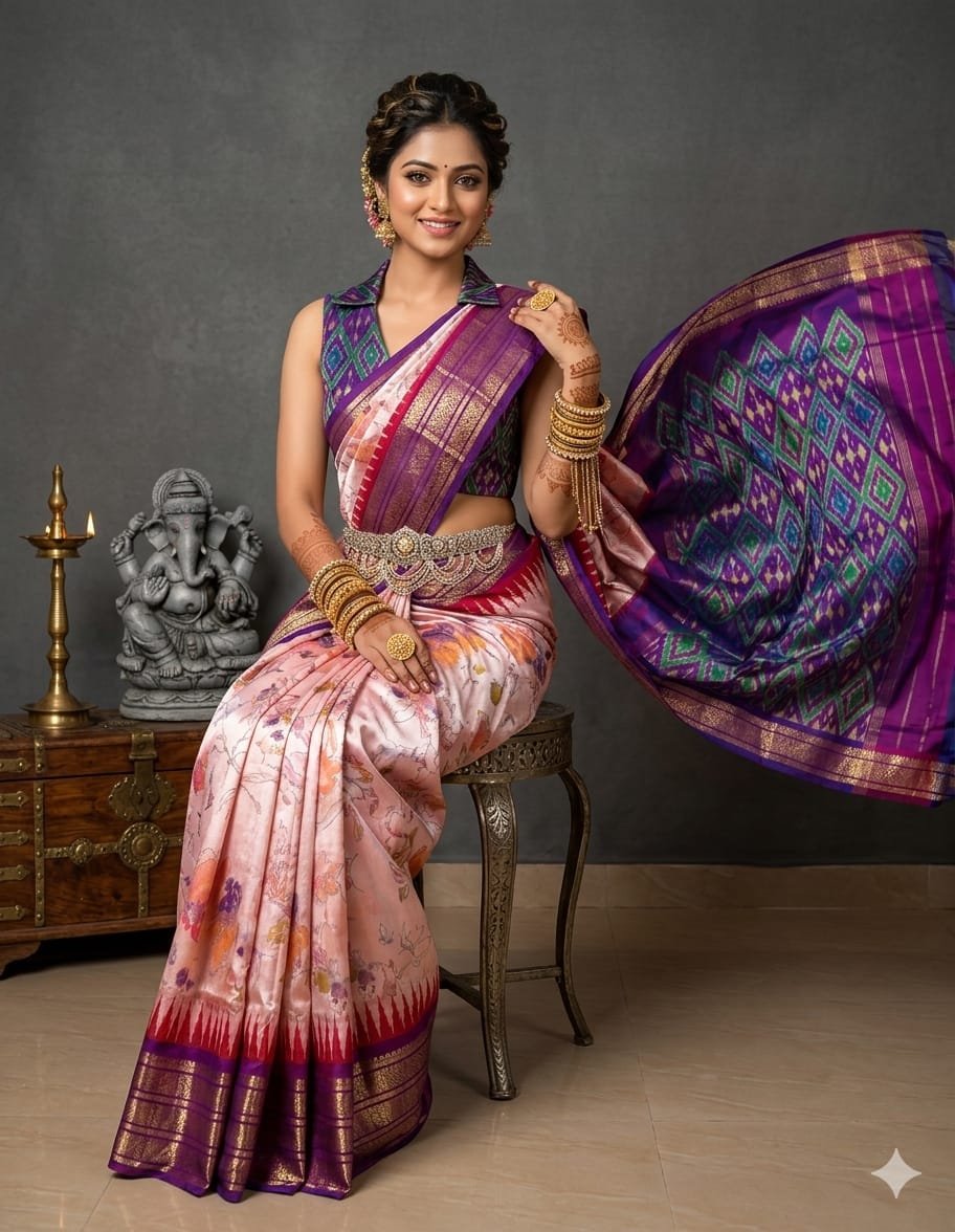 Ikat print saree - PANHY17-IPRSIZSCC-19