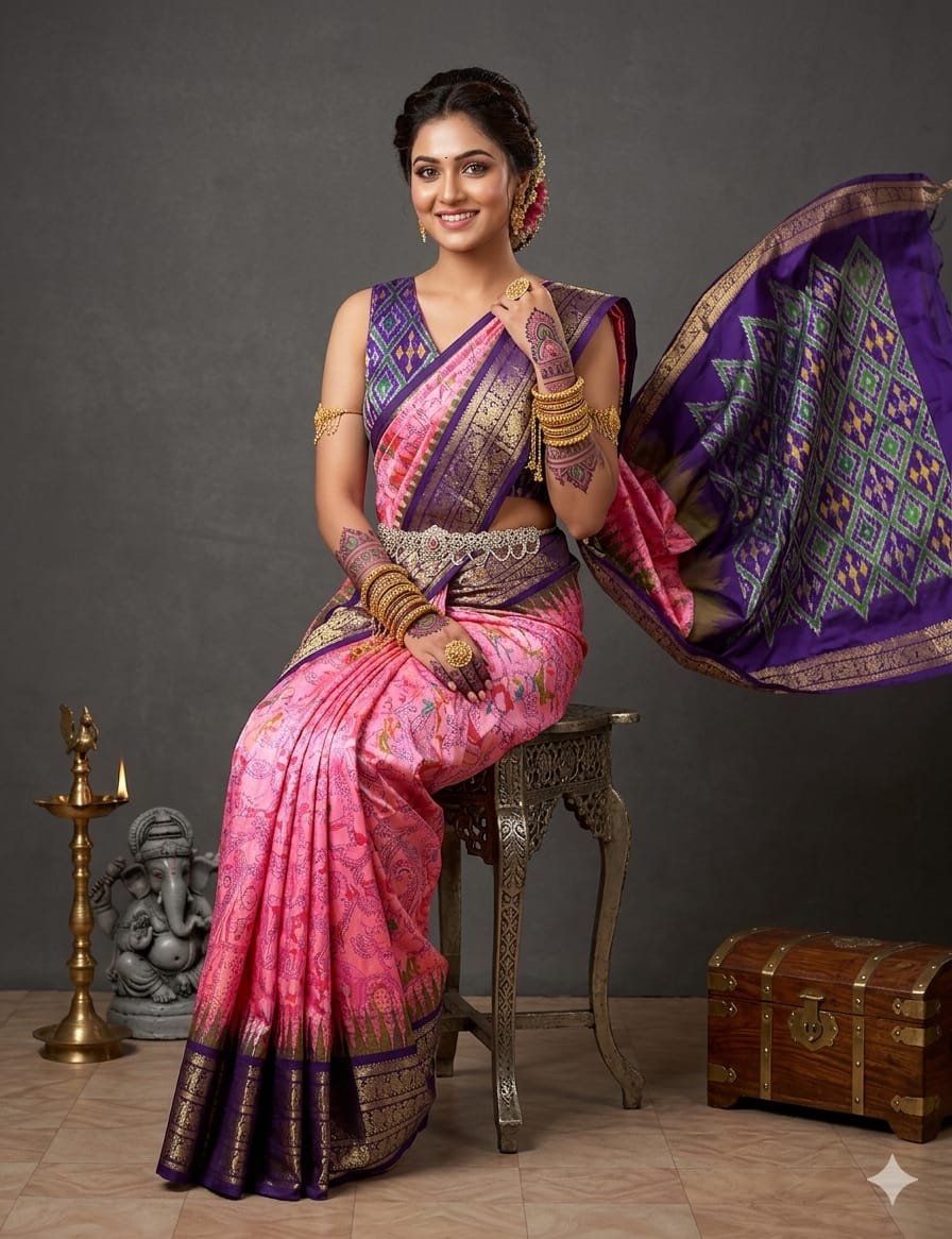 Ikat print saree - PANHY17-IPRSIZSCC-20
