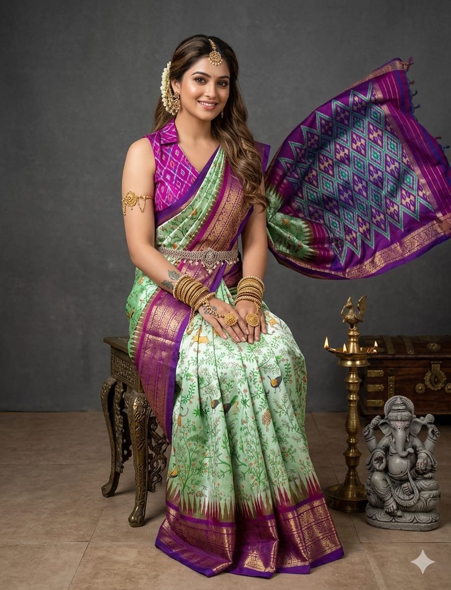 Ikat print saree - PANHY17-IPRSIZSCC-21