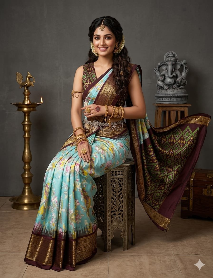 Ikat print saree - PANHY17-IPRSIZSCC-22