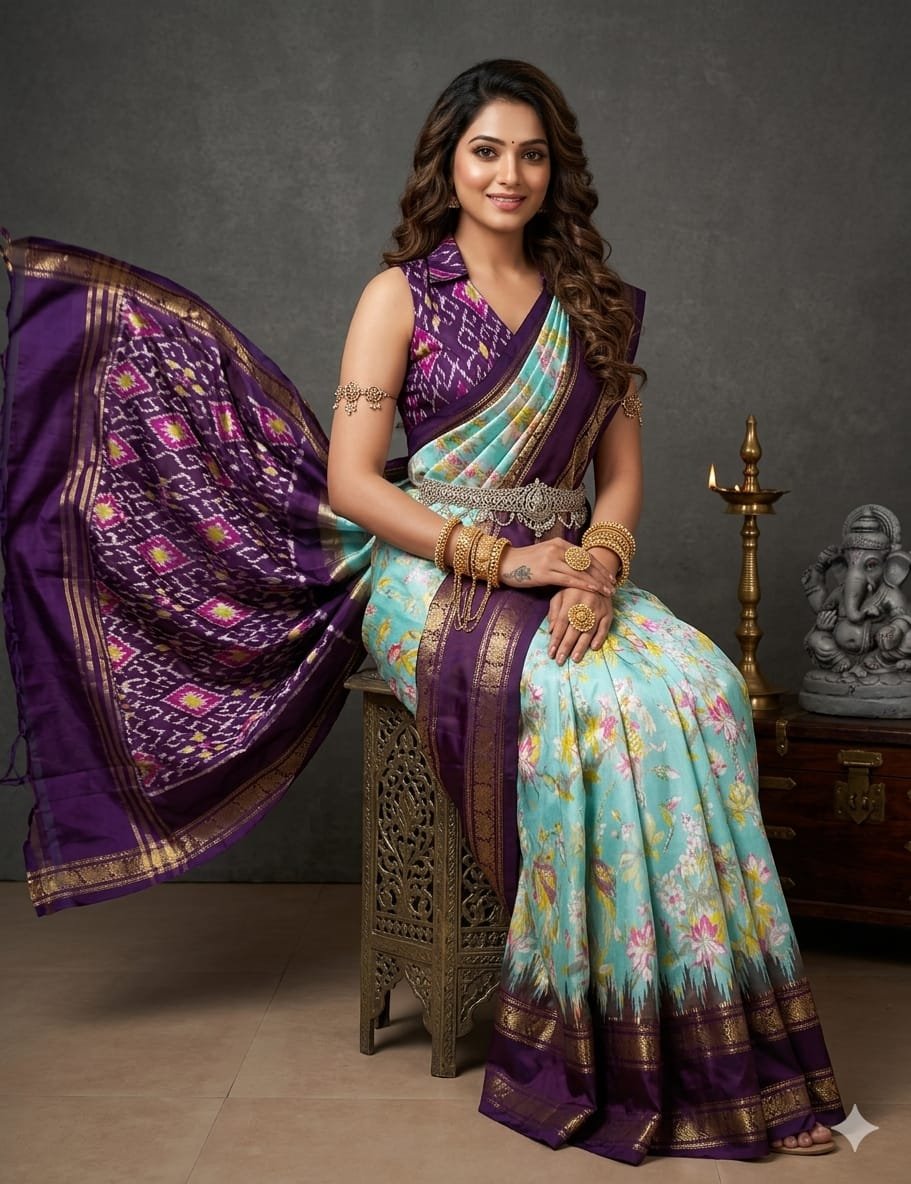 Ikat print saree - PANHY17-IPRSIZSCC-23