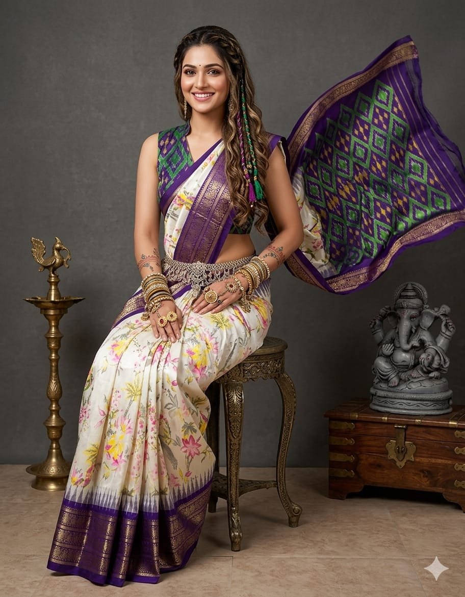 Ikat print saree - PANHY17-IPRSIZSCC-24