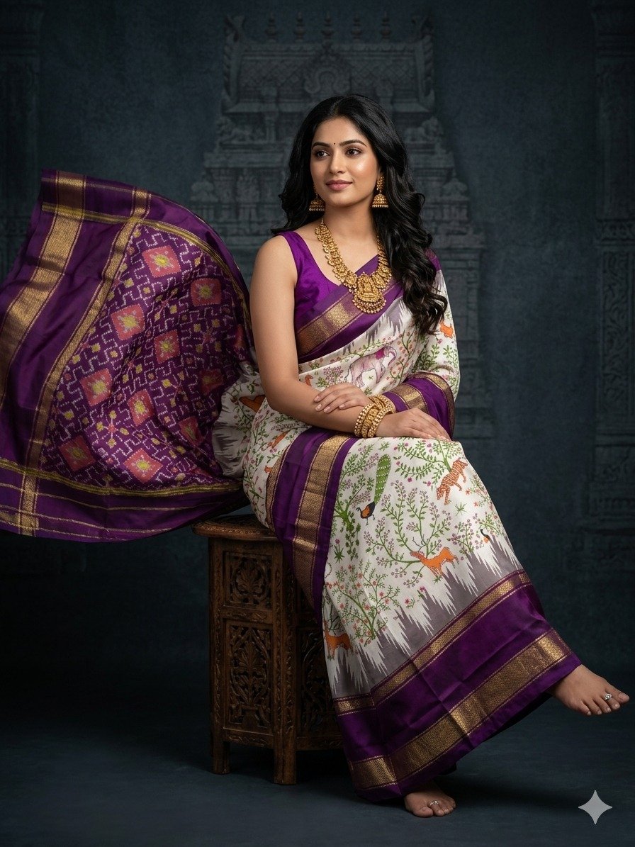 Ikat print saree - PANHY18-IPRSICSDD-02