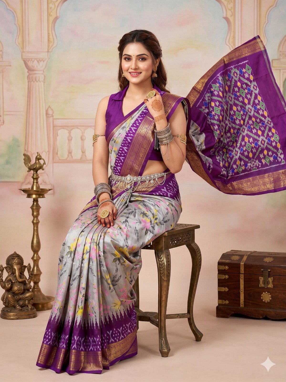 Ikat print saree - PANHY19-IPRSIZSCD-02