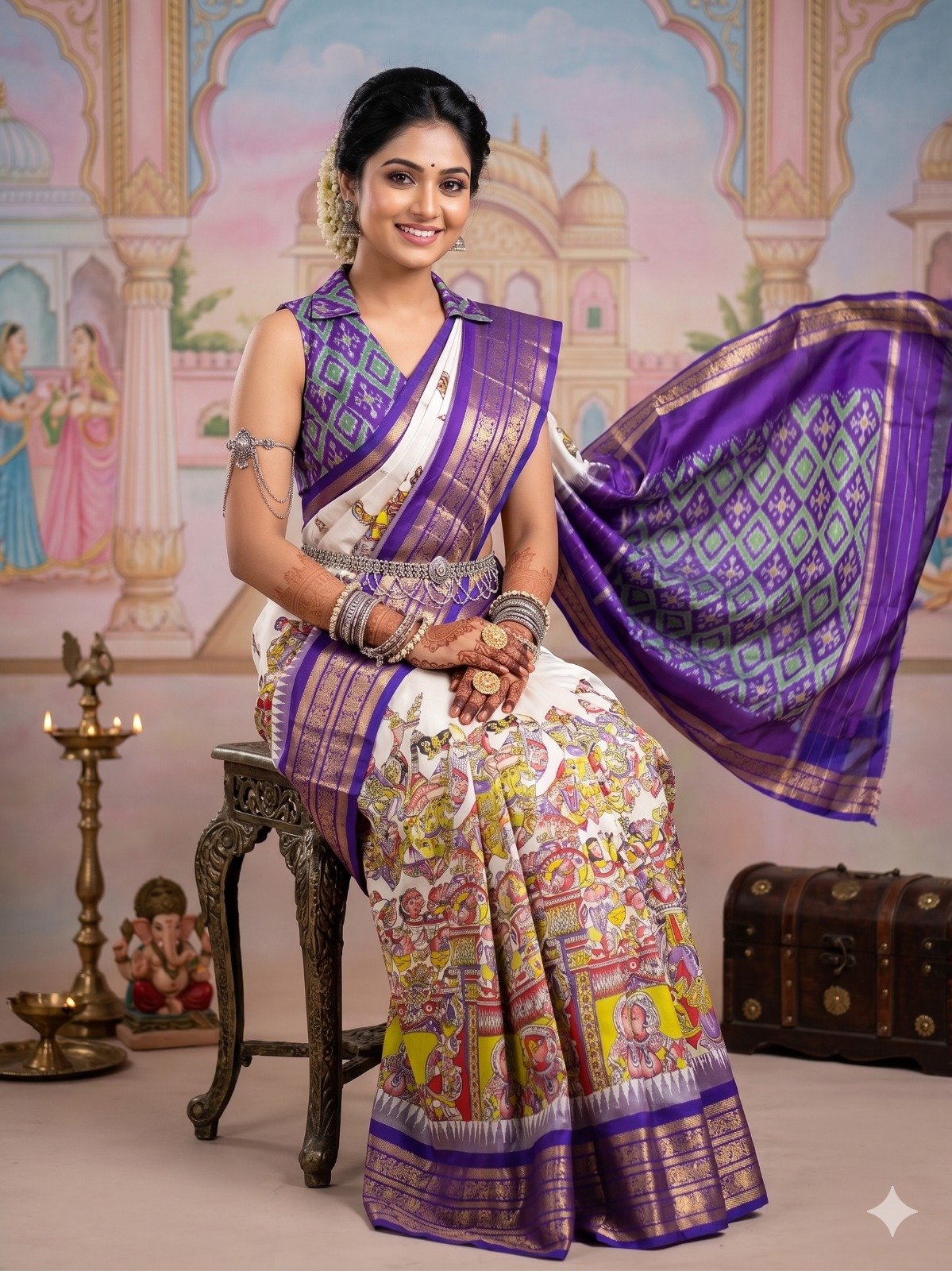 Ikat print saree - PANHY19-IPRSIZSCD-04