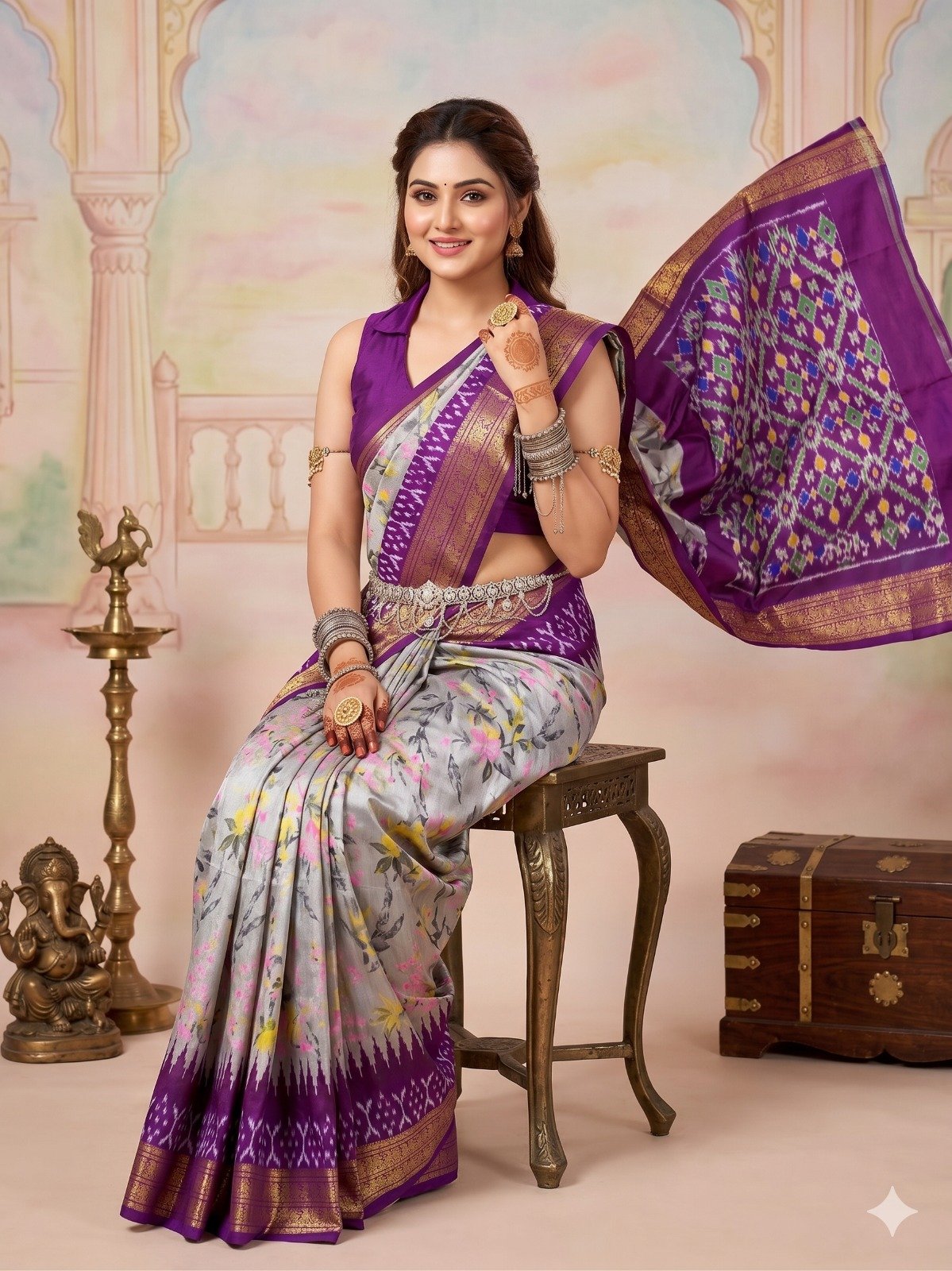 Ikat print saree - PANHY19-IPRSIZSCD-06