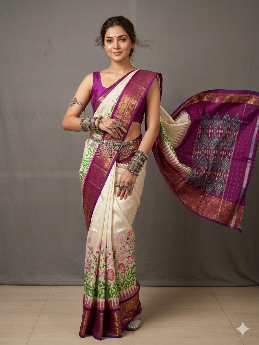 Ikat print saree - PANHY21-IPRSIZSCD-01