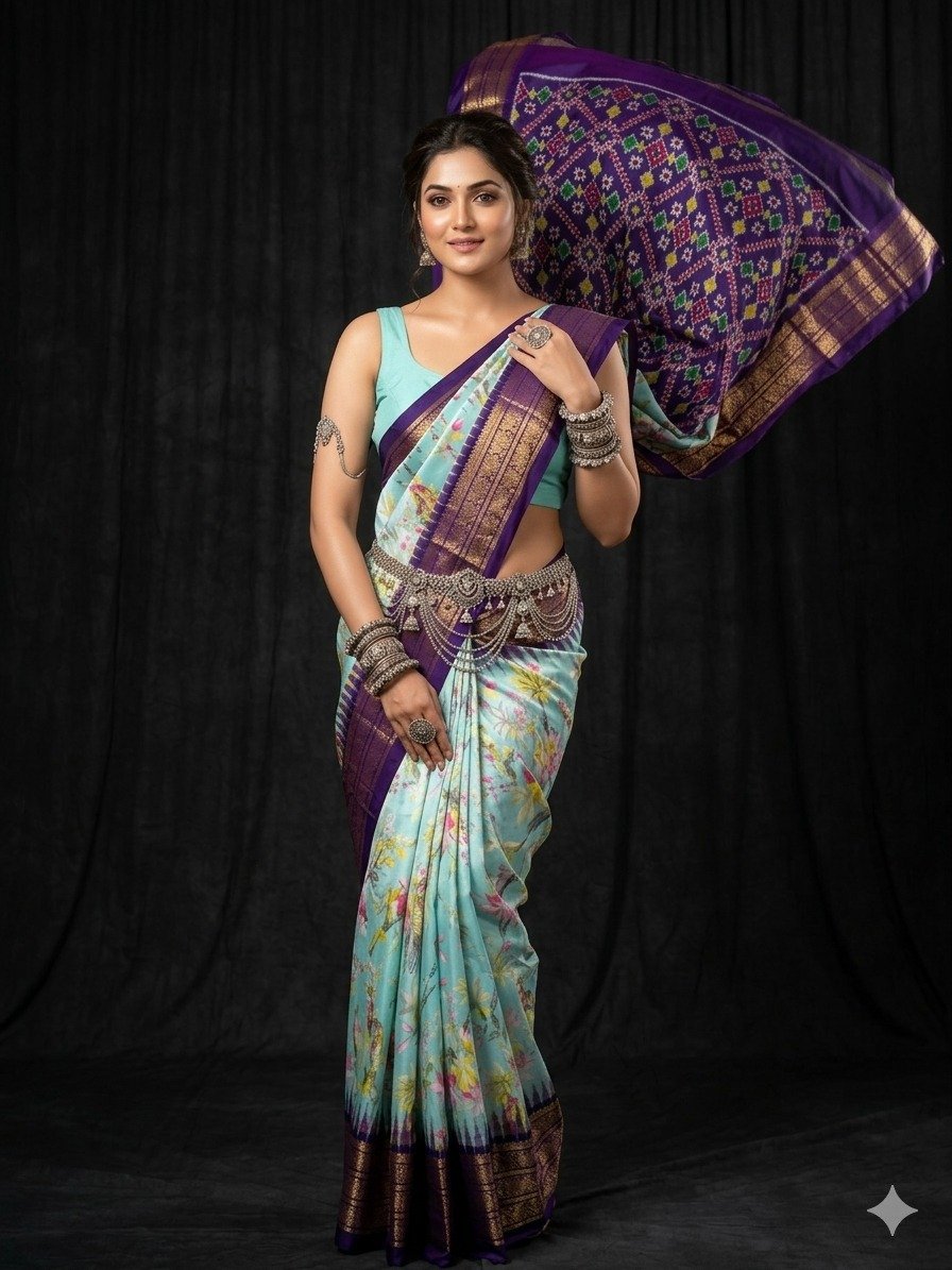 Ikat print saree - PANHY21-IPRSIZSCD-02