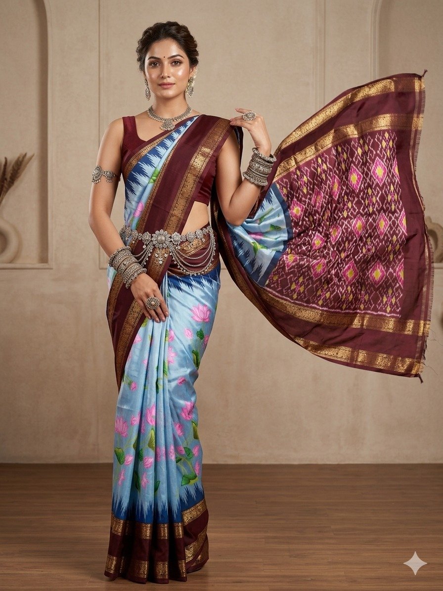 Ikat print saree - PANHY21-IPRSIZSCD-03