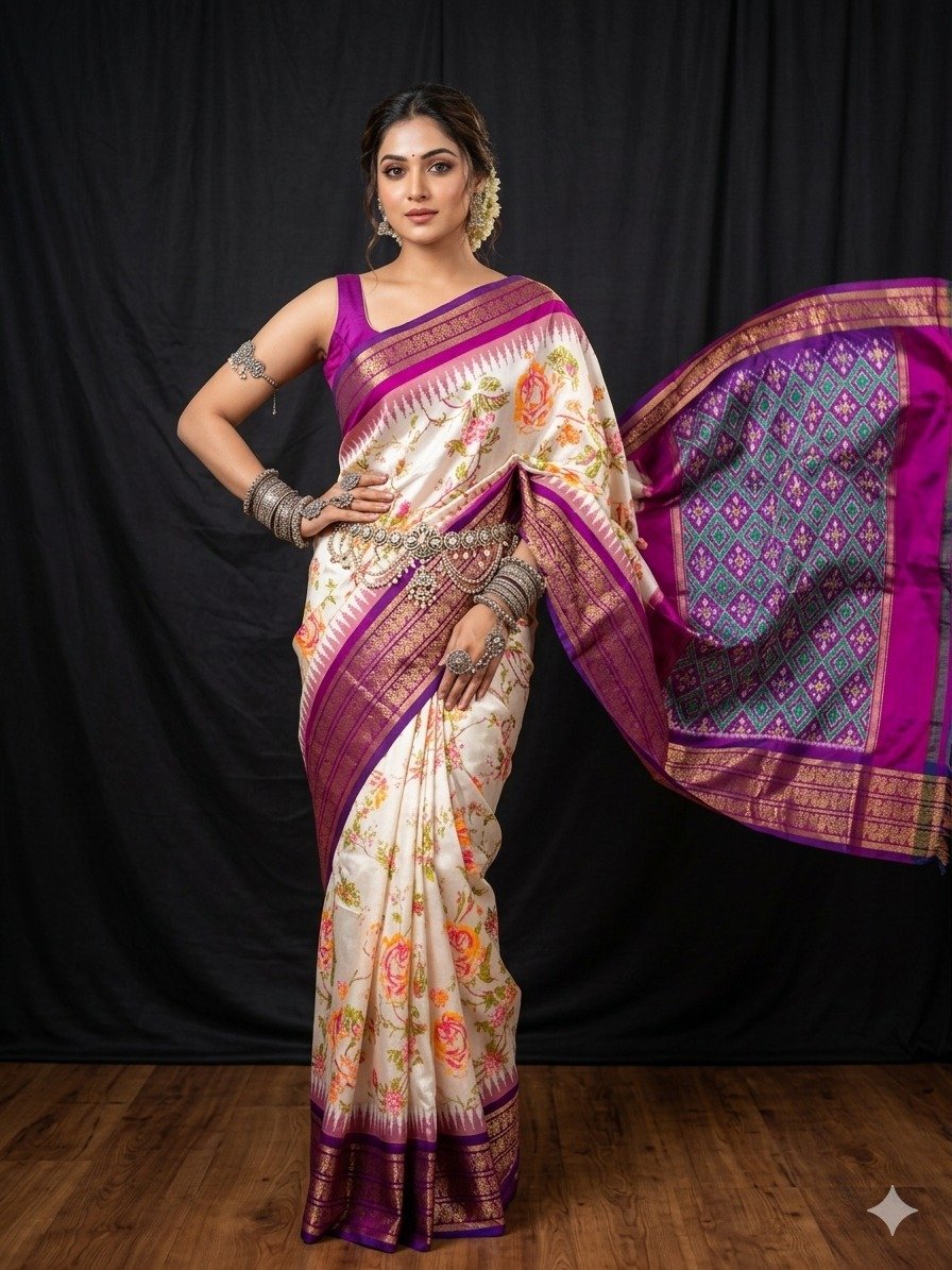 Ikat print saree - PANHY21-IPRSIZSCD-04