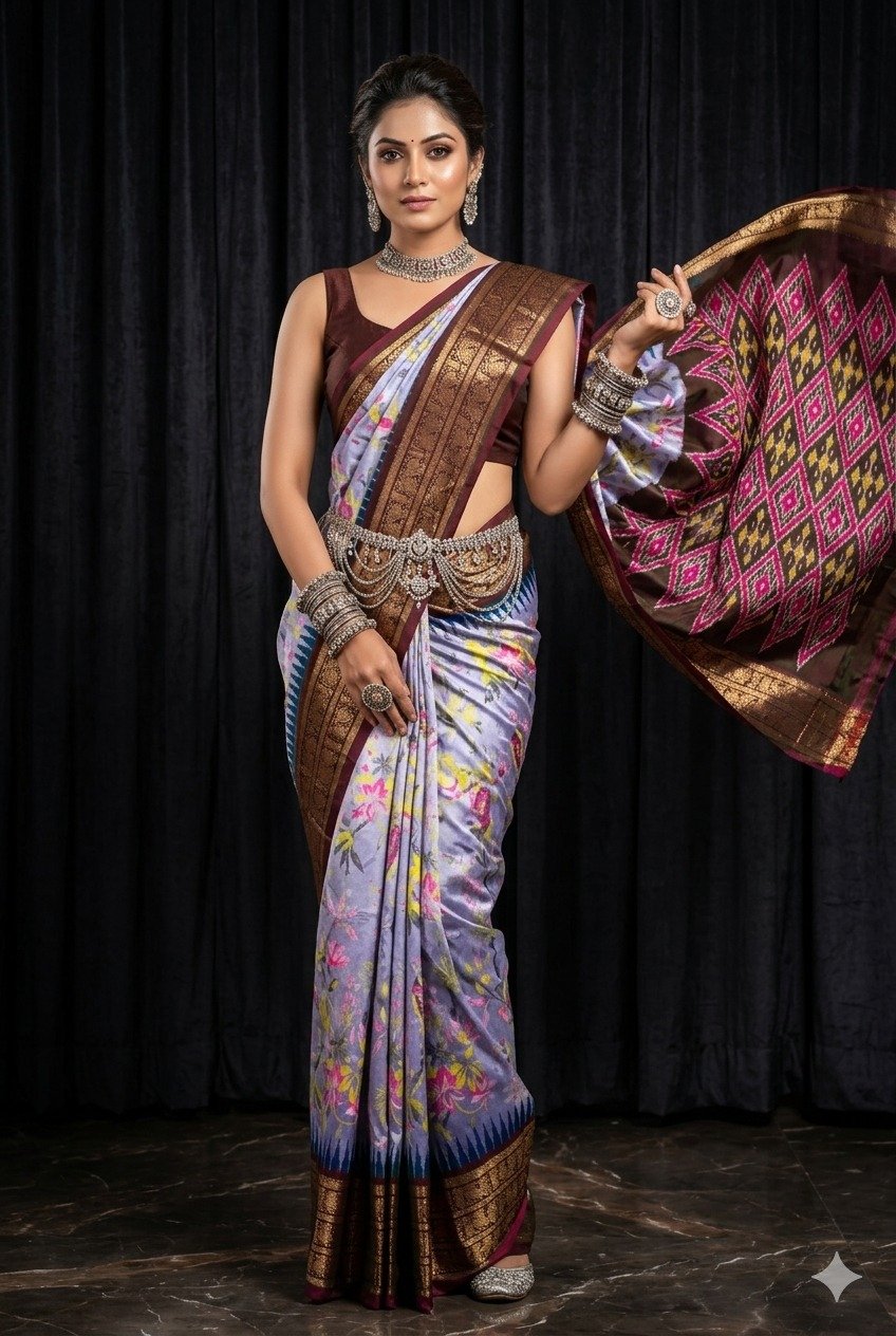 Ikat print saree - PANHY21-IPRSIZSCD-06