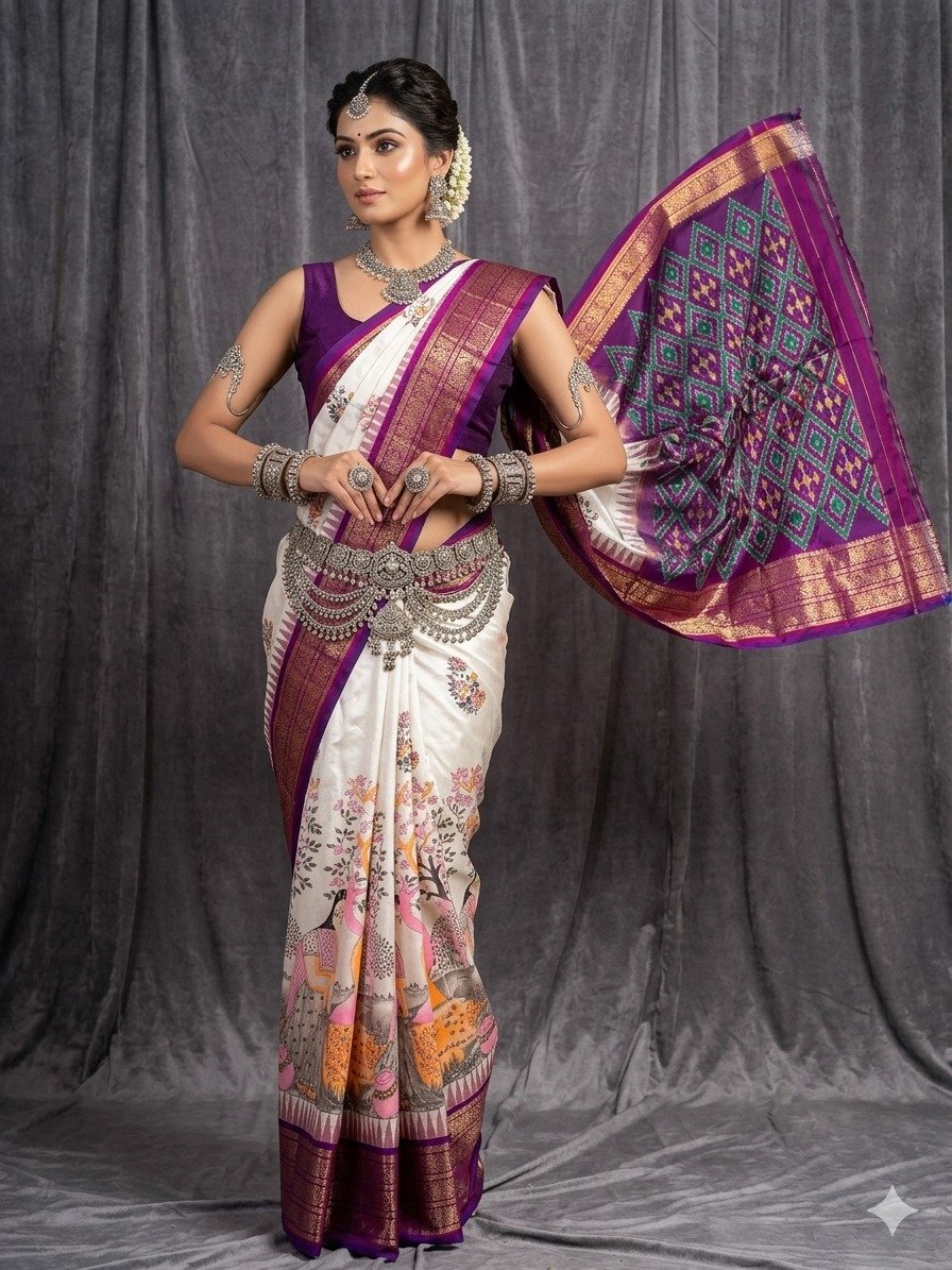 Ikat print saree - PANHY21-IPRSIZSCD-09