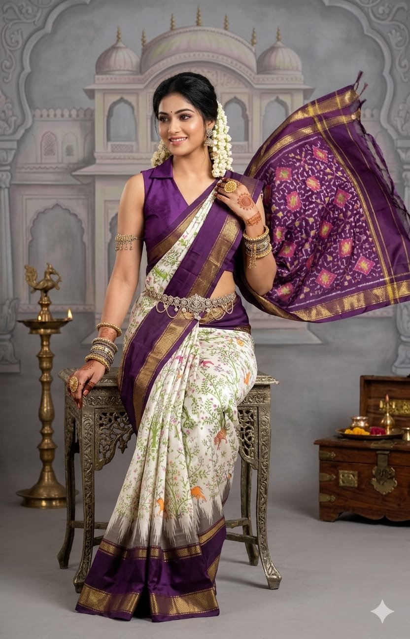 Ikat print saree - PANHY23-IPRSICSCD-01