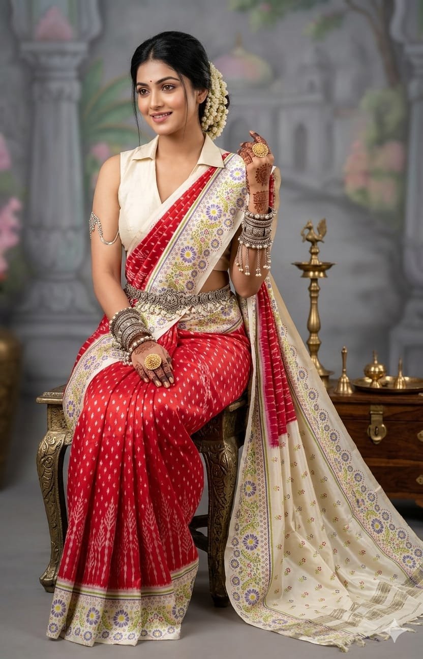 Ikat print saree - PANHY23-IPRSICSCD-03
