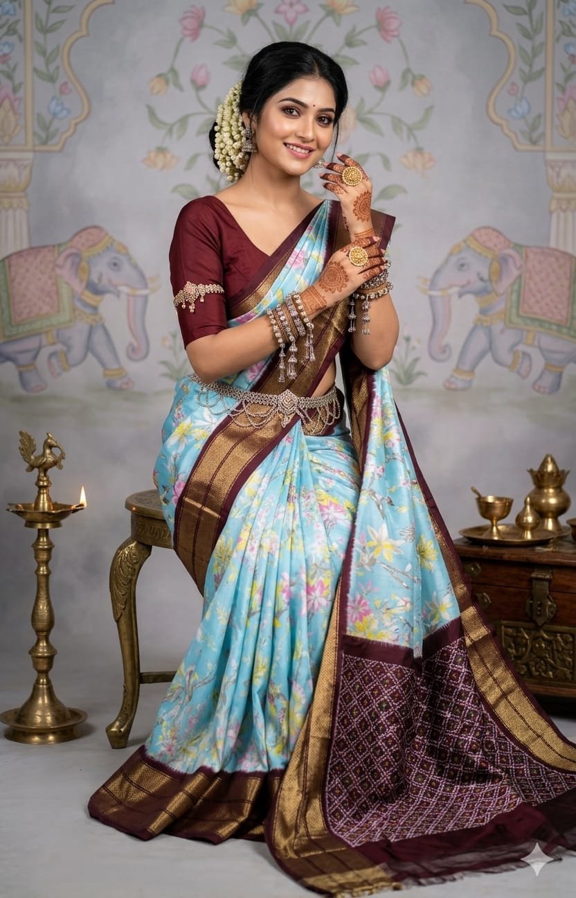 Ikat print saree - PANHY23-IPRSICSCD-04