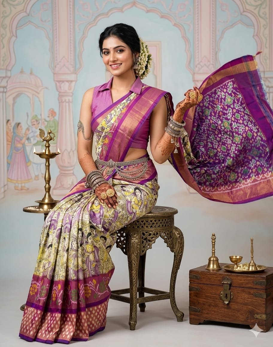 Ikat print saree - PANHY23-IPRSICSCD-06