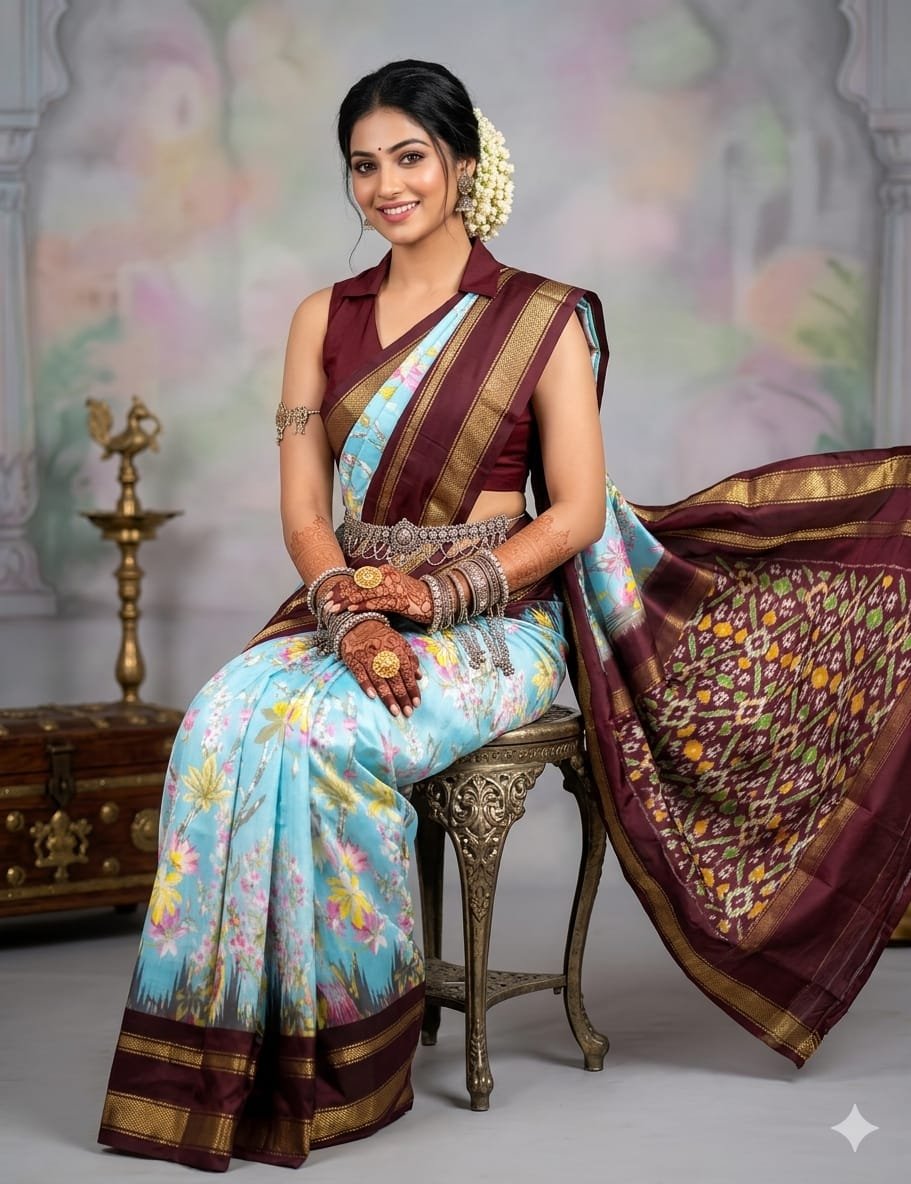 Ikat print saree - PANHY23-IPRSICSCD-07