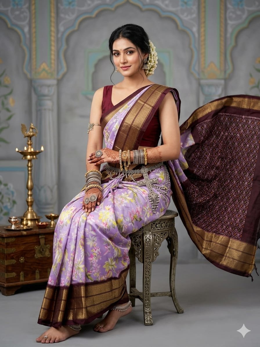 Ikat print saree - PANHY23-IPRSICSCD-08