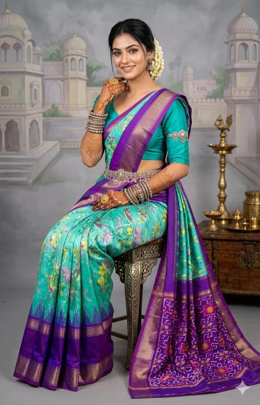 Ikat print saree - PANHY23-IPRSICSCD-09