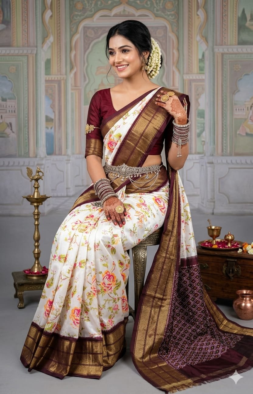 Ikat print saree - PANHY23-IPRSICSCD-10