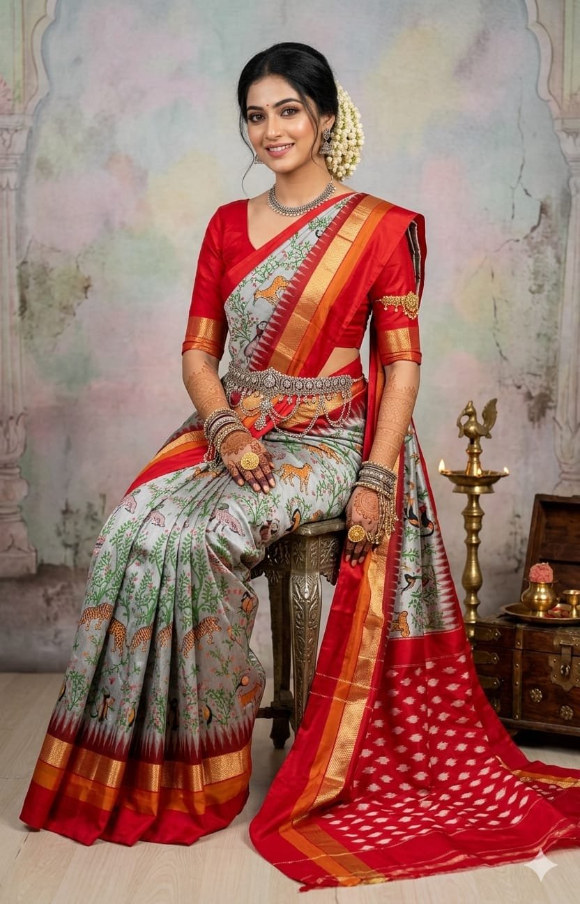 Ikat print saree - PANHY23-IPRSICSCD-11
