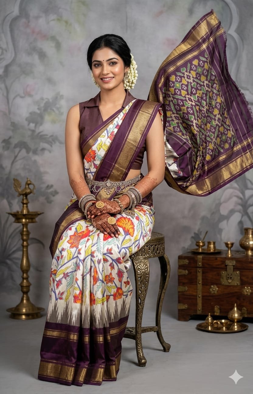 Ikat print saree - PANHY23-IPRSICSCD-14