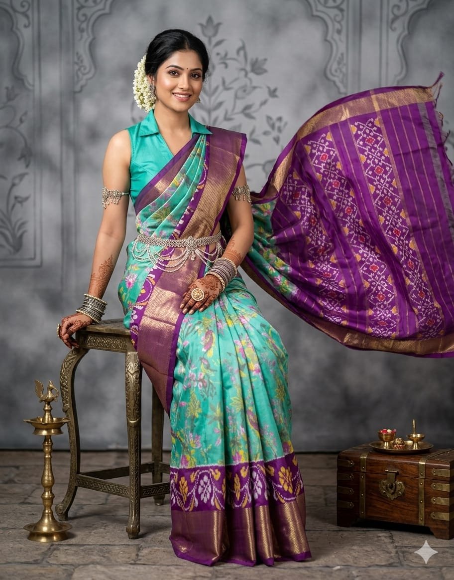 Ikat print saree - PANHY23-IPRSICSCD-15