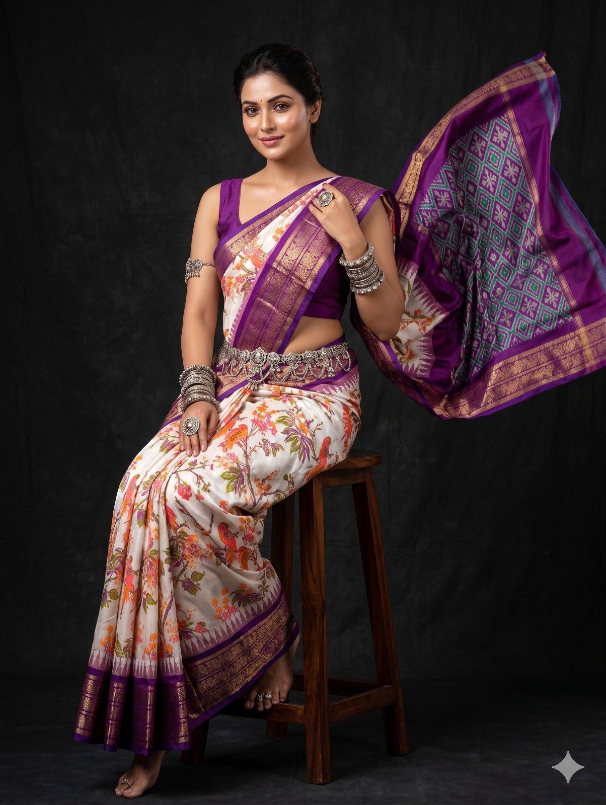 Ikat print saree - PANHY30-IPRSIZSCD-01