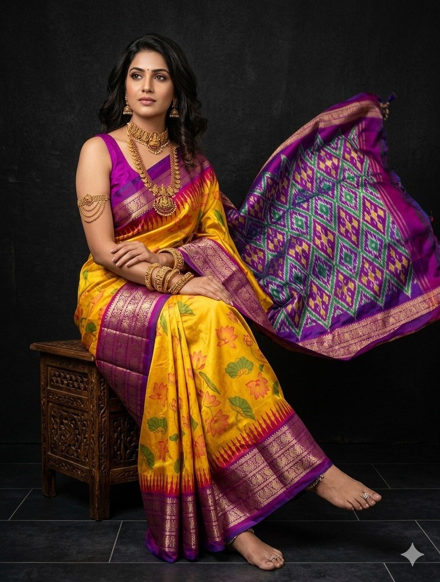 Ikat print saree - PANHY30-IPRSIZSCD-02