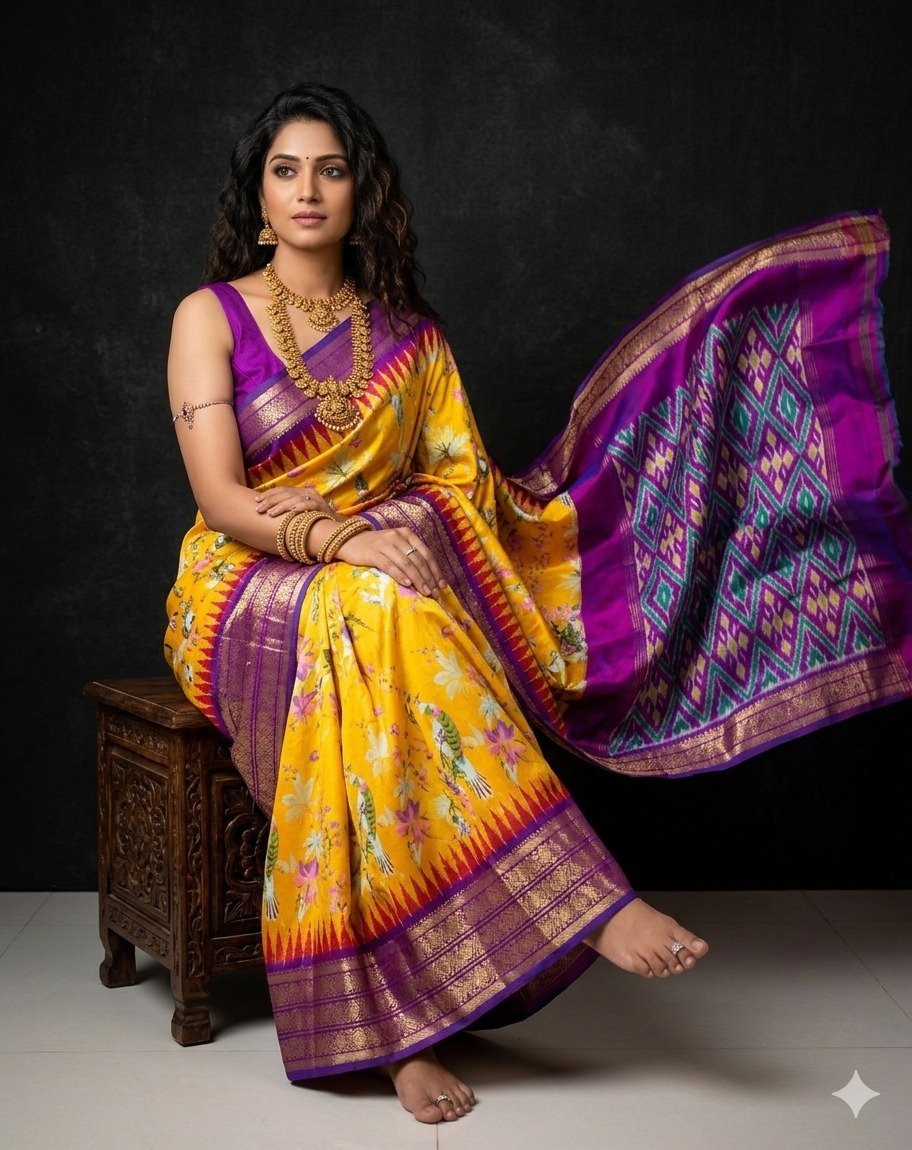 Ikat print saree - PANHY30-IPRSIZSCD-04