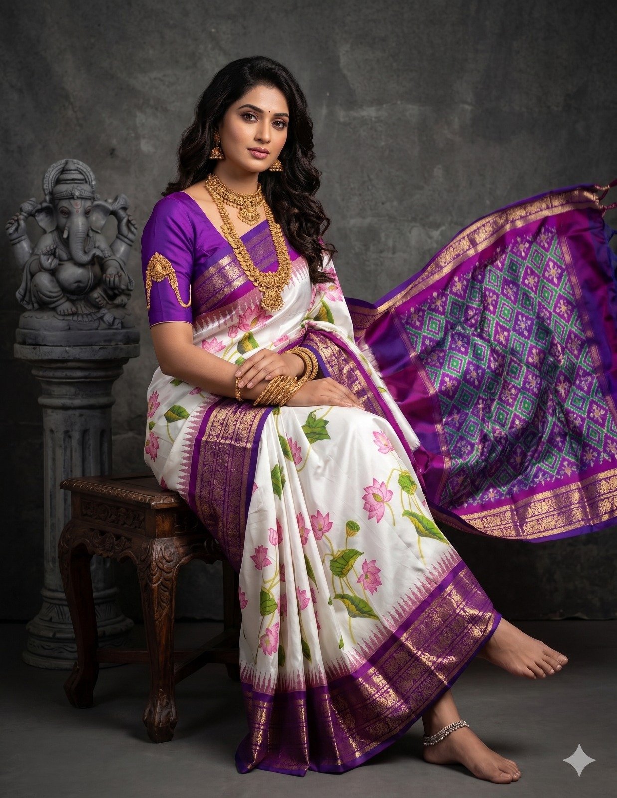 Ikat print saree - PANHY30-IPRSIZSCD-06