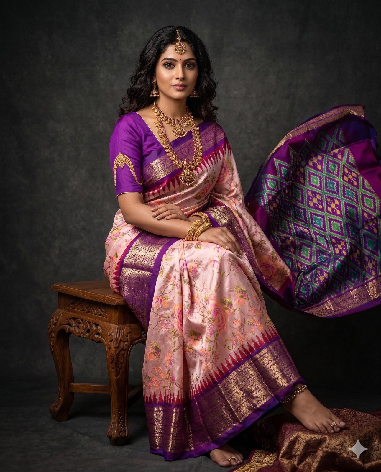 Ikat print saree - PANHY30-IPRSIZSCD-07