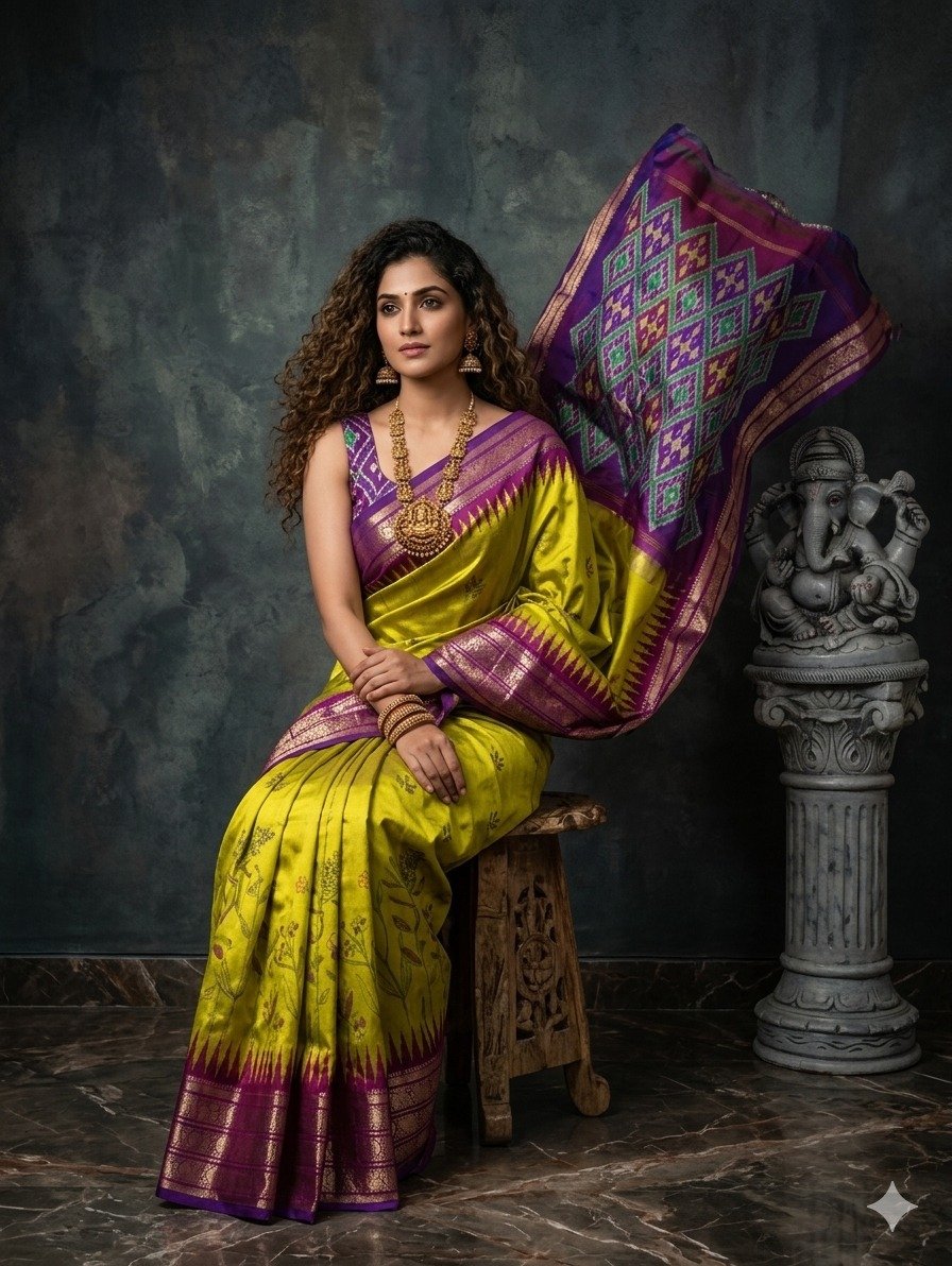 Ikat print saree - PANHY30-IPRSIZSCD-08