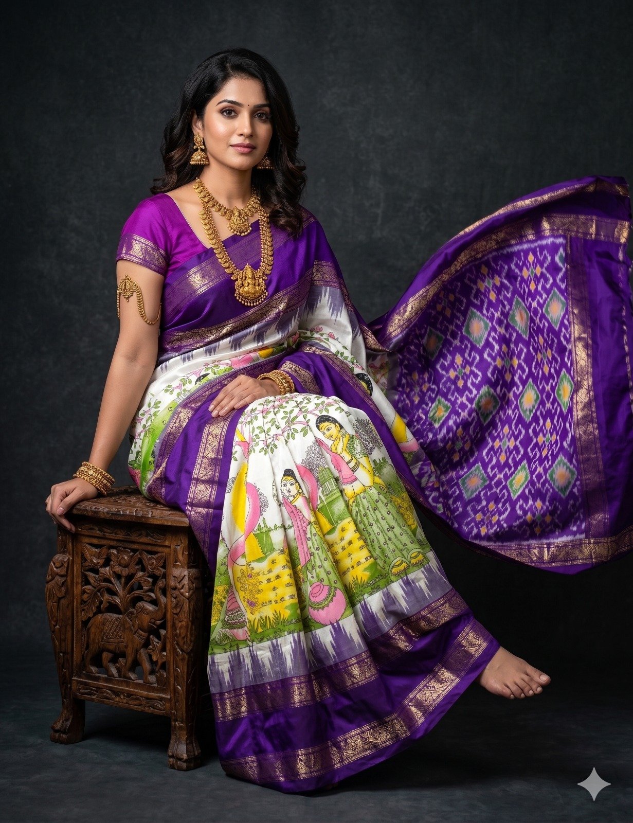 Ikat print saree - PANHY30-IPRSIZSCD-09