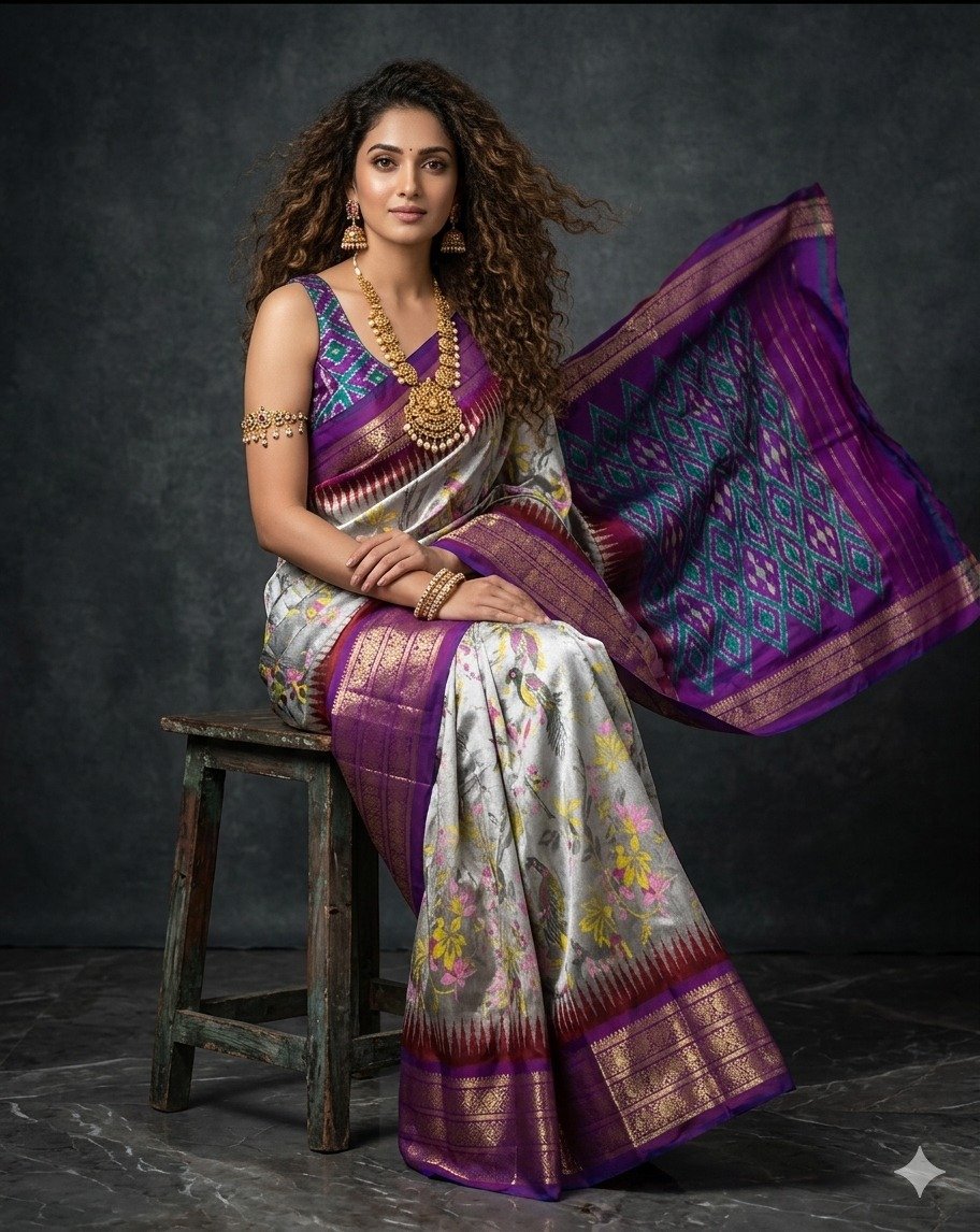 Ikat print saree - PANHY30-IPRSIZSCD-12
