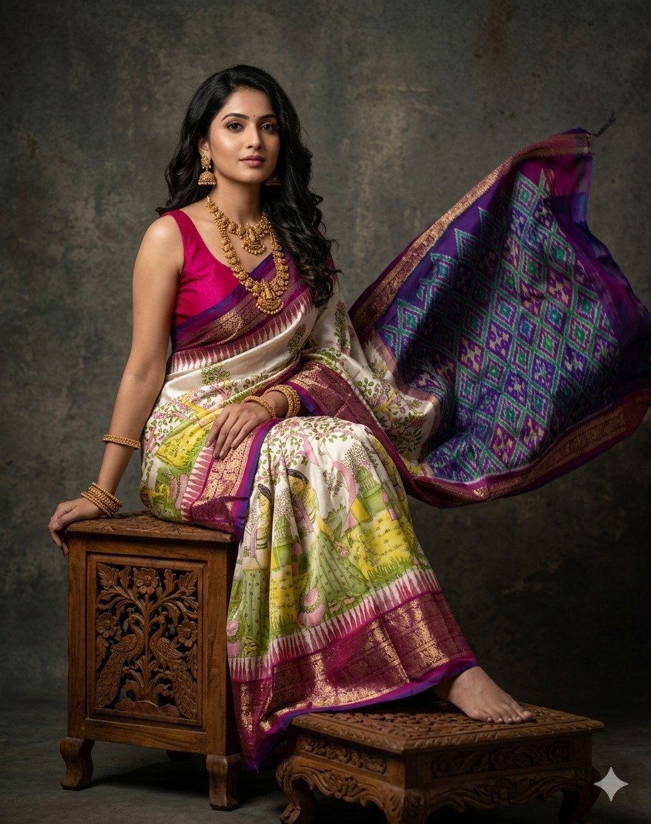 Ikat print saree - PANHY30-IPRSIZSCD-14