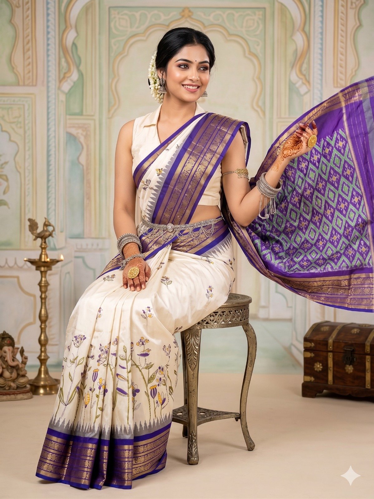 Ikat print saree - PANHY30-IPRSIZSDD-02