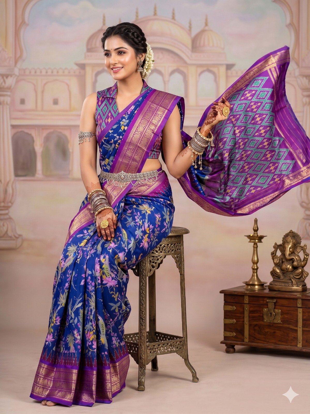 Ikat print saree - PANHY30-IPRSIZSDD-06