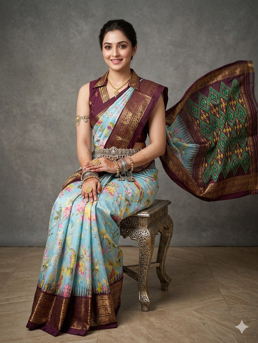 Ikat print saree - PANHY30-IPRSIZSDD-17