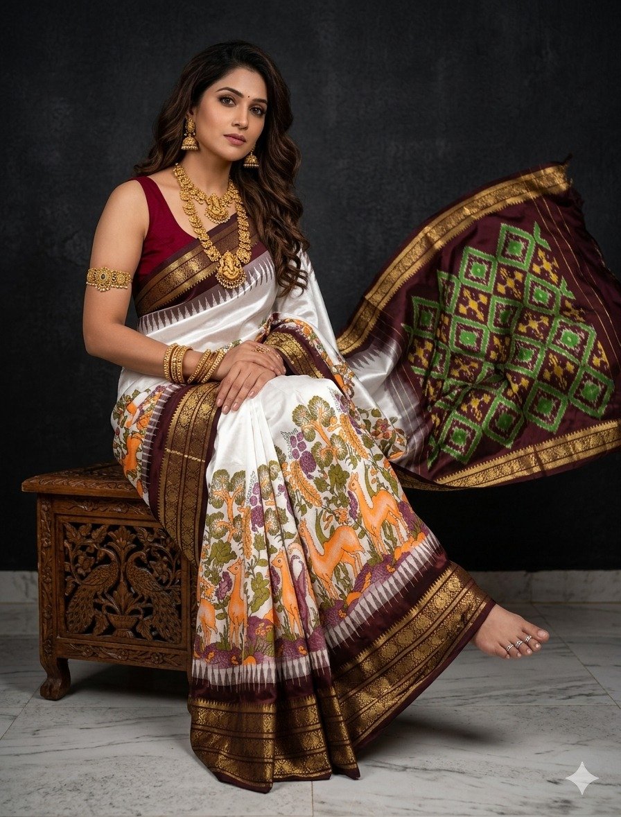 Ikat print saree - PANHY30-IPRSIZSDD-35
