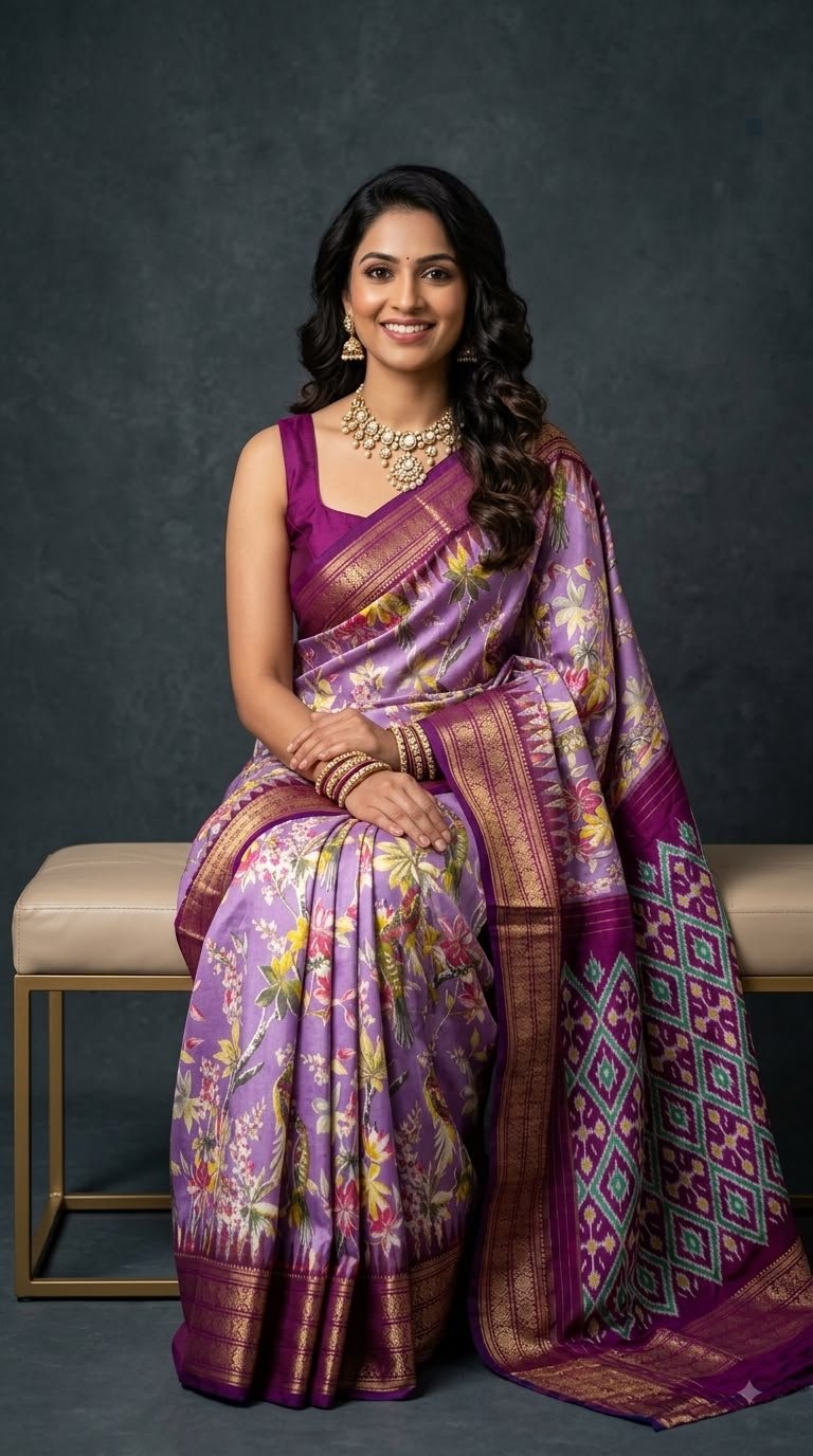 Ikat Print Saree - PUSNG22-IPRSIICDC-07