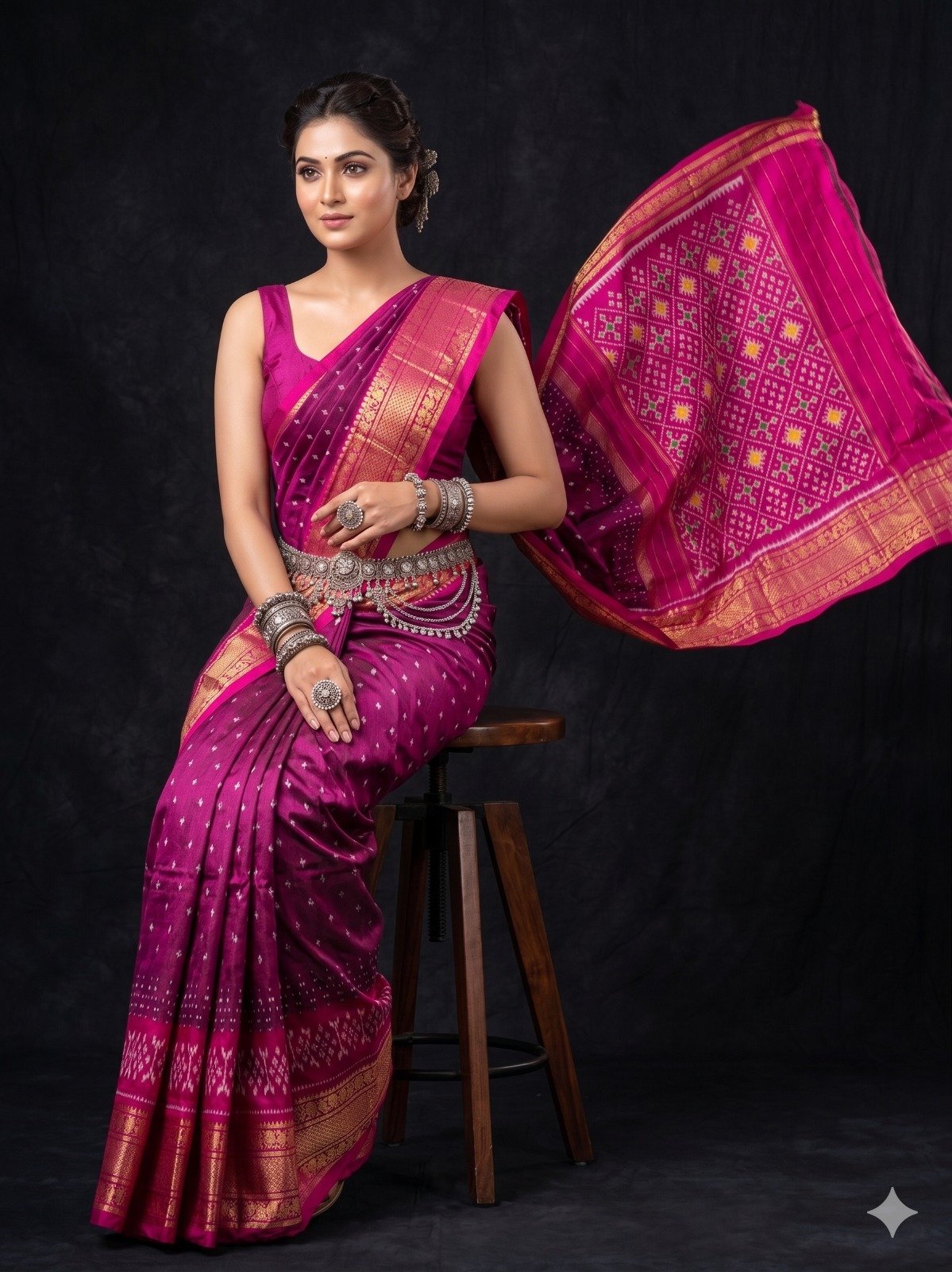 Kanchi border ikat pallu saree - PANHY17-KBIPCNNDC-01