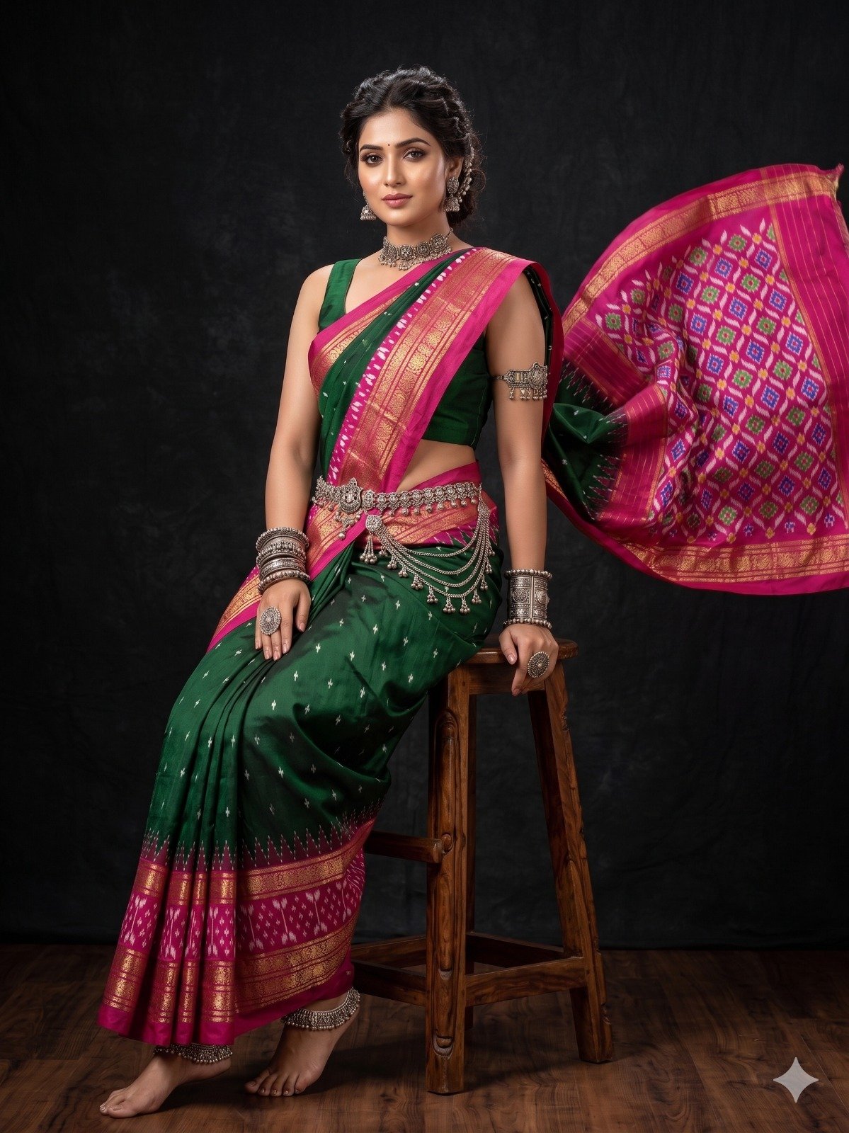 Kanchi border ikat pallu saree - PANHY17-KBIPCNNDC-03