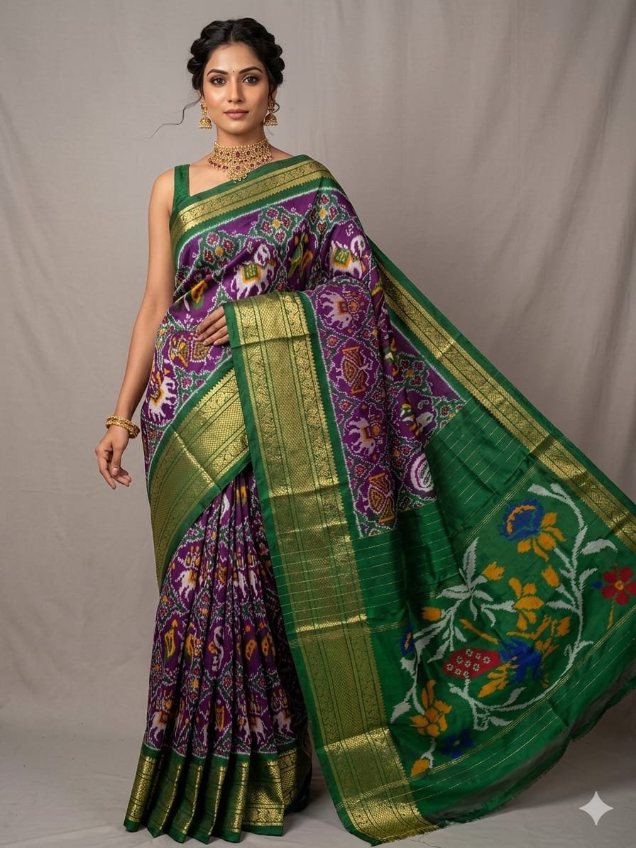 Kanchi border ikat pallu saree - PDLSY21-KBIPIZSCD-06